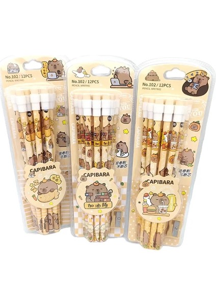 12PCS Sevimli Çizgi Film Capya Hb Pencil Kırtasiye Seti ile Kalem Keskinleştirme Okulu Öğrencileri Kırtasiye Hediyesi: 12 Pcs (Yurt Dışından)