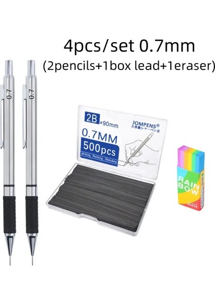 0.5/0.7/0.9/2.0mm Metal Otomatik Kalem Seti, 120/500PCS/KUTU 2b Kurşun, Anti Slig Yumuşak Set Kavrama Sapı Aktivite Kalemi Çizim Renk: 0.5mm Set (Yurt Dışından)