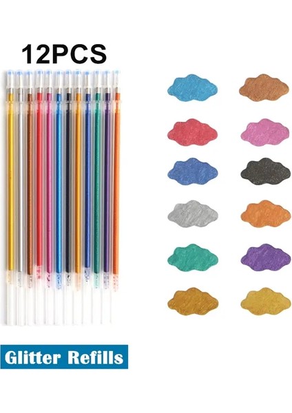 12/24PCS Metalik Parıltı Renkleri Okul Ofisi Için Jel Kalemler Yetişkin Boyama Kitabı Dergiler Çizim Sanat Işaretleri Promosyon Pencolor: 12 Adet Parıltı Dolum (Yurt Dışından)