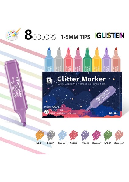 8 Renk Vurgulayıcı Kalemler Parlayan Vurgulayıcı Işaretleyicileri Kawaii Kırtasiye Malzemeleri Okul Öğrencileri Için Scrapbook Accessoriescolor: 8 Renk (Yurt Dışından)