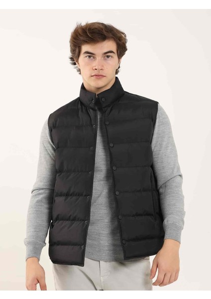 Siyah Erkek Regular Fit Düz Dik Yaka Şişme Yelek