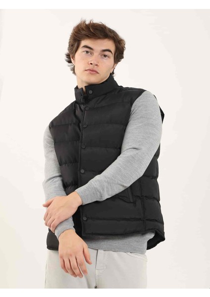 Siyah Erkek Regular Fit Düz Dik Yaka Şişme Yelek modelleri