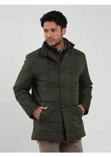 Haki Erkek Regular Fit Düz Kapüşonlu Şişme Mont fiyatları