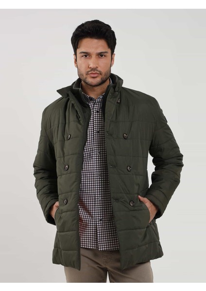 Haki Erkek Regular Fit Düz Kapüşonlu Şişme Mont modelleri