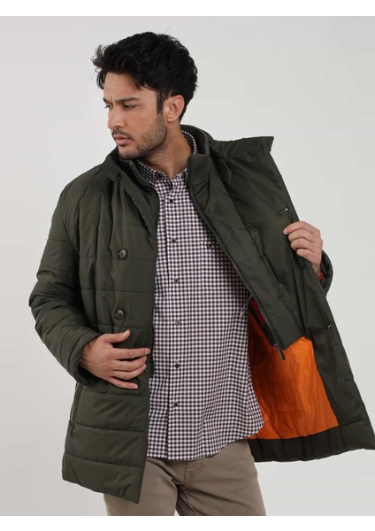 Haki Erkek Regular Fit Düz Kapüşonlu Şişme Mont fırsatları