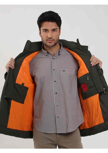 Haki Erkek Regular Fit Düz Kapüşonlu Şişme Mont indirimleri