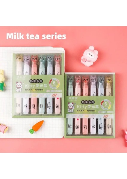 6 Pcs/pack Kawaıı Kat Pakı Pastel Renkler Çıkıştırlıklar Sanat Işaretleri Floresan Kalem Hediye Kırtasiyesi Sevimli Okul Malzemeleri: Çay Renk Serisi (Yurt Dışından)