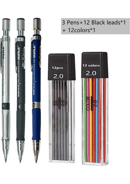 Mekanik Kalem Seti 2.0 mm 2b Siyah/renkler Kurşun Doldurma Yazmak Için Kurşun Doldurma Sanat Çizim Okulu Boyama Okulu Otomatik Kalem Rengi: Mix Renk Seti A (Yurt Dışından)
