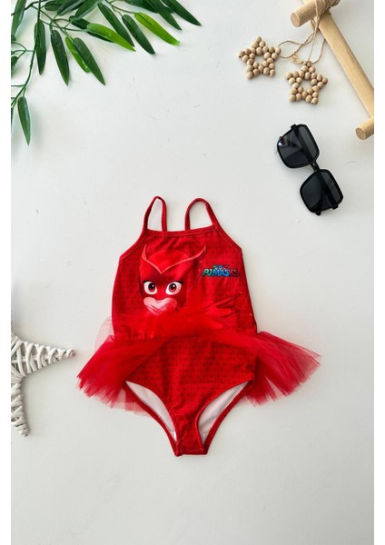 Tüllü Pjmsk Baskılı Kız Çocuk mayo bikini - Kırmızı fiyatları