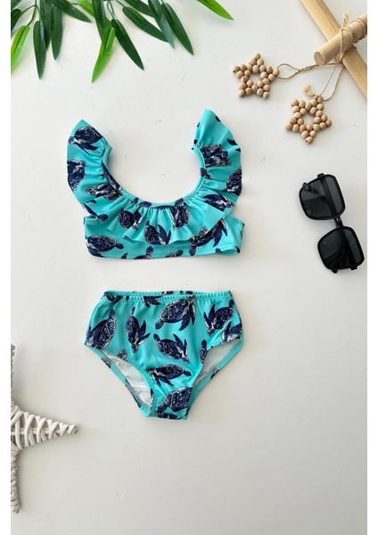 Karetta Karetta Baskılı Kız Çocuk mayo bikini - Turkuaz