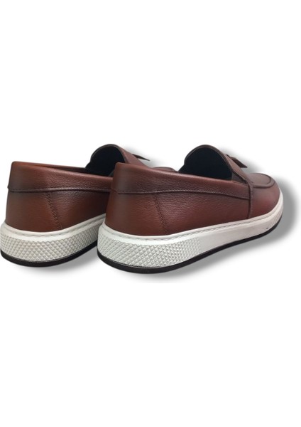 GR0318 Hakiki Deri Hafif Beyaz Poli Taban Yazlık Erkek Püsküllü Üst Kalite Loafer Ayakkabı