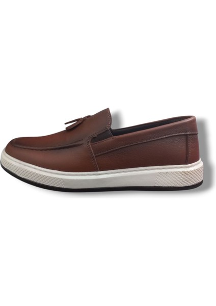 GR0318 Hakiki Deri Hafif Beyaz Poli Taban Yazlık Erkek Püsküllü Üst Kalite Loafer Ayakkabı