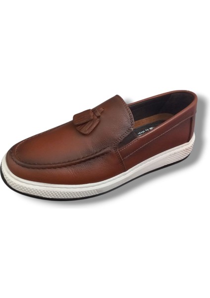 GR0318 Hakiki Deri Hafif Beyaz Poli Taban Yazlık Erkek Püsküllü Üst Kalite Loafer Ayakkabı