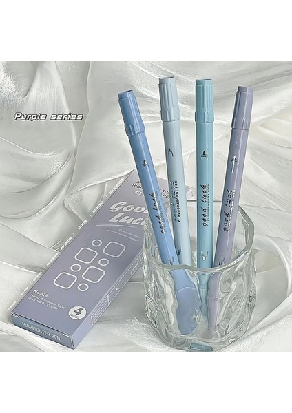 4pcs/set Gradyan Çift Kafa Floresan Vurgulayıcı Kalem Işaretleri Okul Için Pastel Çizim Kalemi, Sevimli Kırtasiye Malzemeleri: Mavi Sis (Yurt Dışından)