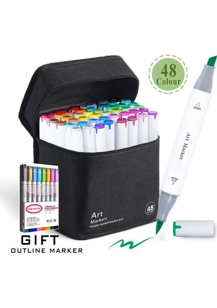 48/60/80/120 Renkler Çift Uçlu Fırça Çekimi Kalıcı Sanat Marker Pens Temel Anahat Işaretleri Çizim Malzemeleri Kit-Refillablecolor: 48 Renk (Yurt Dışından)