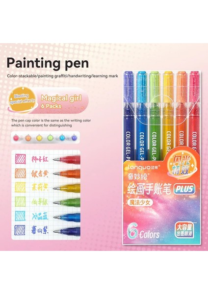 4/6 Pcs Yüksek Parlak Renkli Nötr Kalem Kawaii Büyük Kapasiteli Flaş Özel Efektler Öğrenci Sanat Boya Kalem Kırtasiye Malzemeleri Renk: Büyülü Kız (Yurt Dışından)