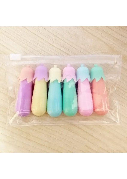 6pcs Kawaii Mini Hapları Vurgulayıcı Kalem Seti Sevimli Komik Gülümseyen Yüz Floresan Marker Kalem Okulu Ofis Sanat Kırtasiye Tedarik Renk: 6 Renk-Eggplant (Yurt Dışından)