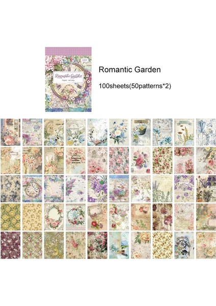 100 Sayfa Vintage Çiçek Yapışkan Olmayan Karalama Defteri Kağıt 2 50 Farklı Desenli Malzeme Dekoratif Arka Plan Kraft Papercolor: Romantik Bahçe (Yurt Dışından)