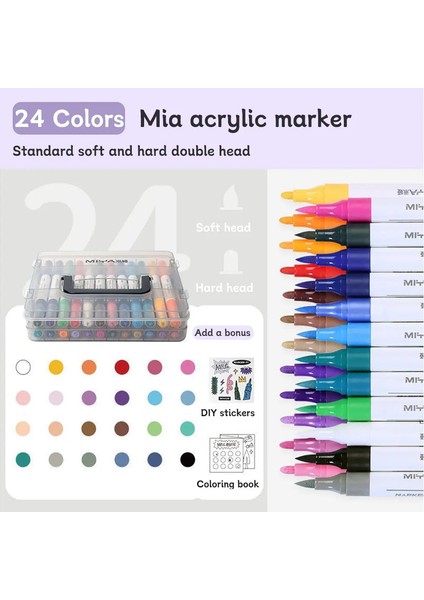 12/24/36/48 Renkler Miya Çift Başlı Akrilik Marker Dıy El Boyaması Yıkanabilir Öğrenci Sanat Uygulama Ofis Kırtasiye Renk: 24 Renk (Yurt Dışından)