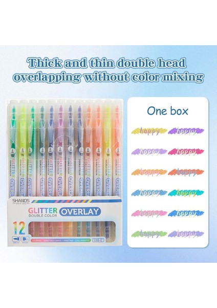 6/12/24 Çift Başlı Renk Istiflenmiş Işaretçi Kalem, Öğrenci Günlük Çizim Kalemi, Güzel ve Sevimli Kırtasiye Okulu Ofis Malzemeleri: 6pcs (Yurt Dışından)