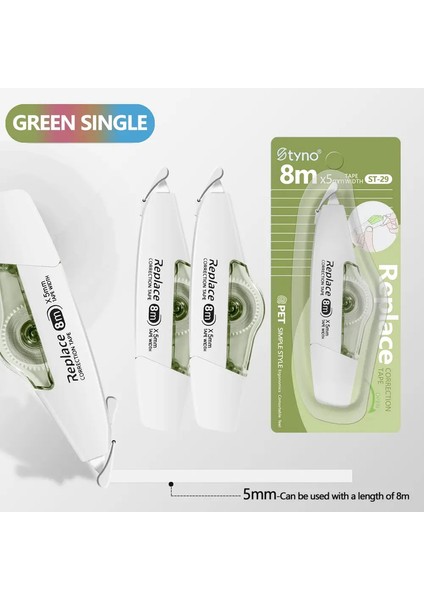 1pcs 8m*5mm Düzeltme Bandı Şeffaf Öğrenci Kawaii Bant Sevimli Modifikasyon Düzeltici Bant Ofisi Okul Kırtasiye Malzemeleri Renk: Yeşil (Yurt Dışından)