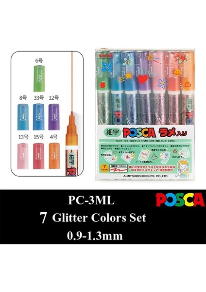 Uni Posca Marker Set Pc-1m/3m/5m Pop Poster Reklam Sanat Malzemeleri Ofis Öğrenci Boyama Elle Çekilmiş Kırtasiye Graffiti Renk: Pc-3ml 7c (Yurt Dışından)