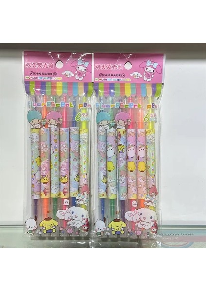 Miniso Çift Başlı Vurgulayıcı 12PCS Dikiş Kuromi Kawaii Grafiti Öğrenci Kırtasiye Çocuklar Boyama Öğrenci Doğum Günü Hediyesi (Yurt Dışından)