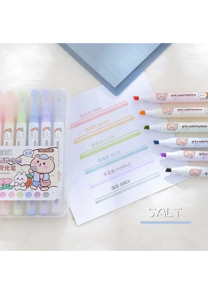 6pcs Pastel Renk Vurgulayıcı Kalem Çift Uçlu Işaretçi Kalem Floresan Kalem Çizim Vurgulayıcılar Sevimli Kırtasiye Okul Malzemeleri (Yurt Dışından)