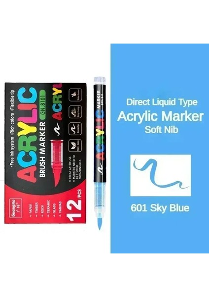 240/120/60 Renkler Çift/tek Nıb Doğru-Sıvı Akrilik Marker Kalem Su Geçirmez Kalem Yumuşak Fırça Nıb Okul Malzemeleri Kırtasiye: 12 Sky Mavi Marker (Yurt Dışından)