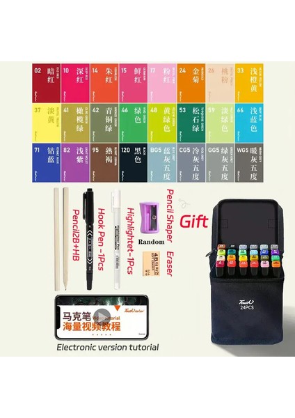 24-262 Renk Işaretleri Fırça Kalemleri Seti Boyama Çizim Manga Vurgu Okul Sanat Malzemeleri Sanatçı Için Kıtalar Için Sanat Malzemeleri: 24 Renk (Yurt Dışından)