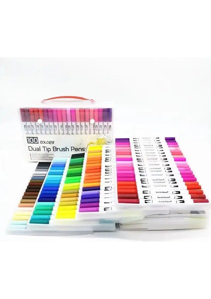 12/24/60/72/100/120 Renkler Suluboya Sanat Markners Fırça Kalem Çift Uçlu Fineliner Çizim Hat Resim Seti Sanat Malzemeleri Renk: 100 Pcs Set (Yurt Dışından)