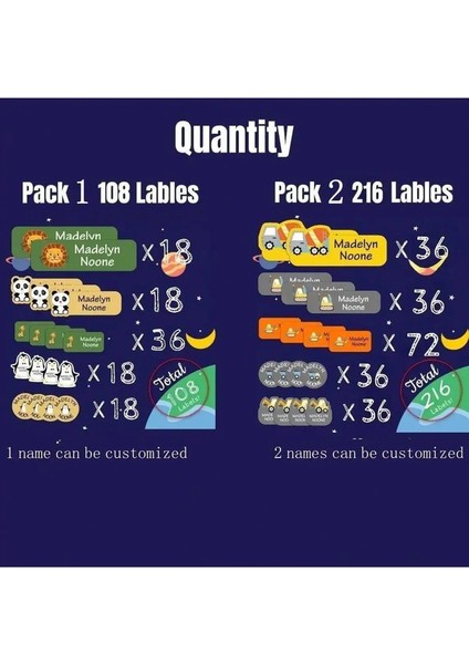 108PCS Su Geçirmez Günlük Bakım Etiketleri - Bulaşık Makinesi Güvenli Isim Çıkartmaları | Okul Malzemeleri Özelleştirilmiş Adı Labelscolor: Paket One (Yurt Dışından)