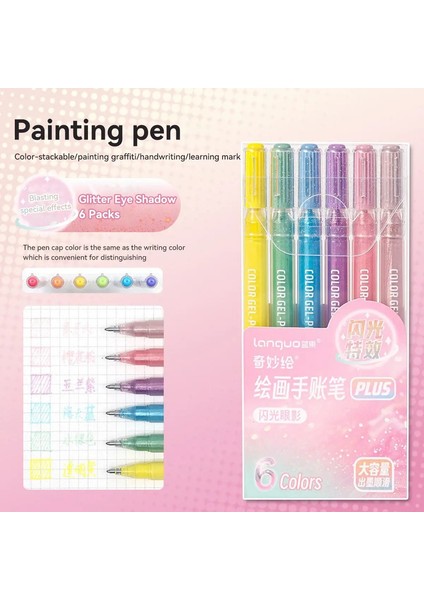 4/6 Pcs Yüksek Parlak Renkli Nötr Kalem Kawaii Büyük Kapasiteli Flaş Özel Efektler Öğrenci Sanat Pen Kırtasiyesi Sarf Malzemeleri (Yurt Dışından)
