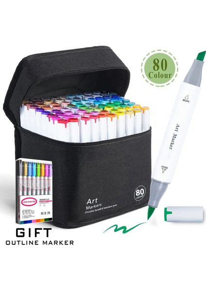 48/60/80/120 Renkler Çift Uçlu Fırça Chisel Kalıcı Sanat Işaretleyici Kalemleri Taban Anahat Işaretleyicileri Çizim Malzemeleri Çizim Kiti Yeniden Doldurulabilir Renk: 80 Renk (Yurt Dışından)