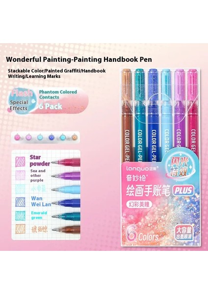 Delo Parıltılı Renkli Jel Pens 1.0mm Glitter Jel Kalem Seti Scrapbooking Journa Graffiti Boyama Çizim Araçları Sanat Kırtasiye Renk: 6 Renk B (Yurt Dışından)