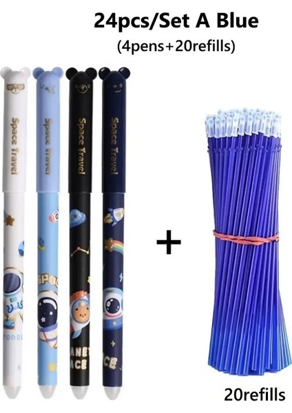 24PCS/SET Çok Fonksiyonlu Siyah/mavi Mürekkep Silinebilir Kalem 0.5mm Yazma Aracı Jel Kalem Astronot Panda Tavşan Tükenmez Kalem Hediye Renk: Astronot Mavisi Mürekkep (Yurt Dışından)