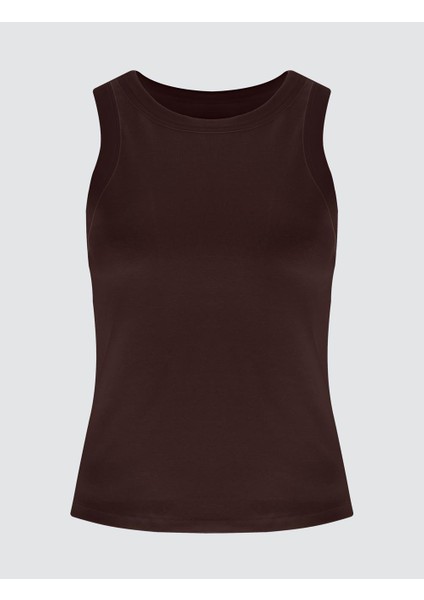 Acı Kahve Yuvarlak Yaka Dar Kesim Kolsuz Örme Atlet