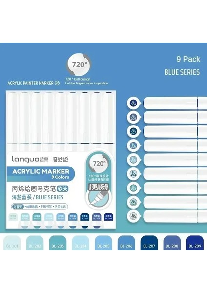 Poundo 240/9 Renkler Doğrudan Sıvı Renkler Akrilik Boya Kalemleri Fırça Işaretleyici Kalem Kaya Boyama Taşı Dıy Sanat Malzemeleri Kırtasiye Renk: Mavi Serisi (Yurt Dışından)