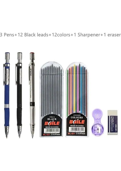 2,0mm Mekanik Kalem Seti 2b Taslak Çizim, Yazma, Üretim, Sanat Eskiz Renk Için Renk/siyah Kurşun Doldurma ile Otomatik Kalemler: Mix Renk Seti G (Yurt Dışından)