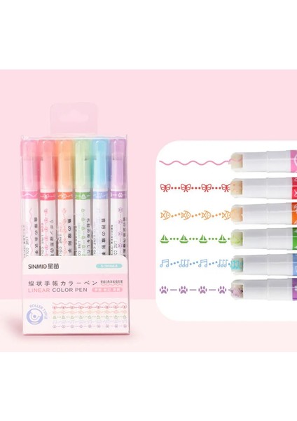 6pcs Çiçek Çizgisi Şekiş Yıklayıcıları Üstü Uçlu Vurgular Eğri Astar Işaretçisi Kawaii Kırtasiye Okul Ofis Malzemeleri Hediyeler Renk: C (Yurt Dışından)