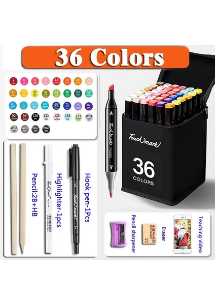 24-168 Renkli Alkol Çift Uçlu Yağlı Işaretçi Boyama Sanat Seti Ofis Kültürü ve Eğitim Malzemeleri: 36 Renk Hediyeleri (Yurt Dışından)