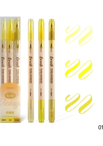 3pcs Ikiz Işaretçi Kalemler Boyama Fırçası Retro Renk Çizim Ince Astar Su Tabanlı Mürekkep Bükülebilir Suluboya Sanat Okulu Malzemeleri: 02 (Yurt Dışından)