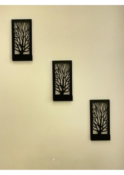 Siyah 3'lü Ahşap Işıklı Peri Ledli Duvar Süsü ve Gece Lambası Seti fiyatları