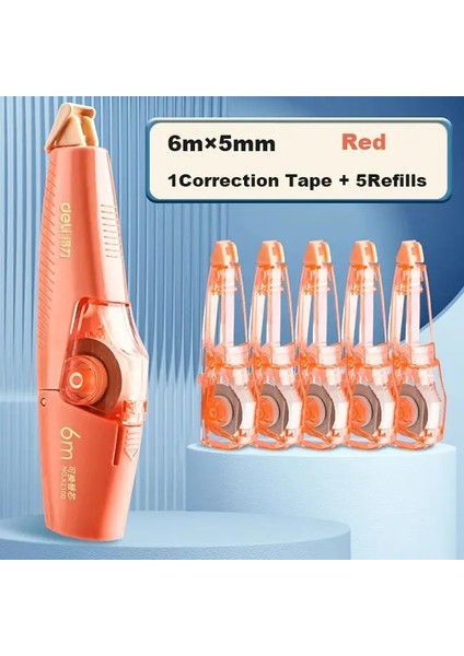 Düzeltme Bandı 6m*5mm Büyük Kapasiteli Doğru Kalem Günlüğü Scrapbooking Öğrenci Okul Ofis Malzemeleri Silindir Düzeltme Bandı Renk: Kırmızı Set (Yurt Dışından)