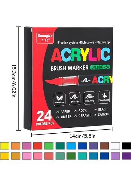 24 Renk Guangna Akrilik Kalemler Cilt Makarna Renkler Çift Uçlar Çizim Boyama Işaretleri Diy Sanat Istasyonlu Besleme Renk: 24 Renk (Yurt Dışından)