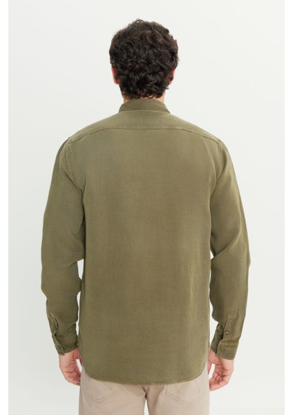 Regular Fit Normal Kesim Keten Pamuk Karışımlı Haki Gömlek indirimleri