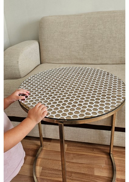 Yuvarlak Krem Pvc Petek Dantel Desenli Sehpa Örtüsü Çeyizlik Şeffaf Dekoratif Masa Örtüsü fırsatları