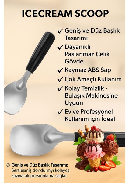 Çelik Büyük Boy Düz Dondurma Kaşığı Sert Dondurma Tereyağ Küreği MT196SY indirimleri