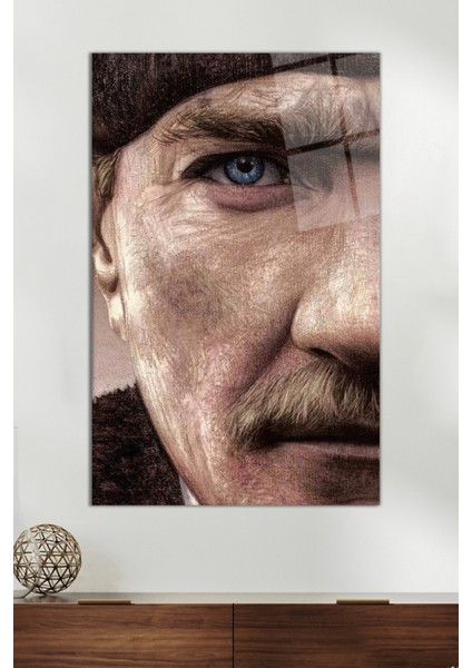 Renkli Mustafa Kemal Atatürk Cam Tablo, Modern Ev ve Ofis Dekoru, Hediyelik Duvar Dekorasyonu