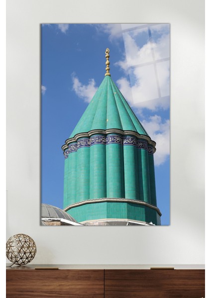 Konya Mevlana Müzesi Kubbe Dini Cam Tablo, Modern Ev ve Ofis Dekoru, Hediyelik Duvar Dekorasyonu